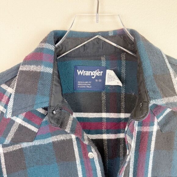 Wrangler Mens Vintage Plaid Pearl Snap Long Sleeve Top Shirt - Picture 2 of 5